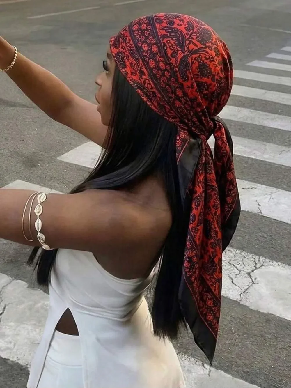Red Paisley Headscarf S175